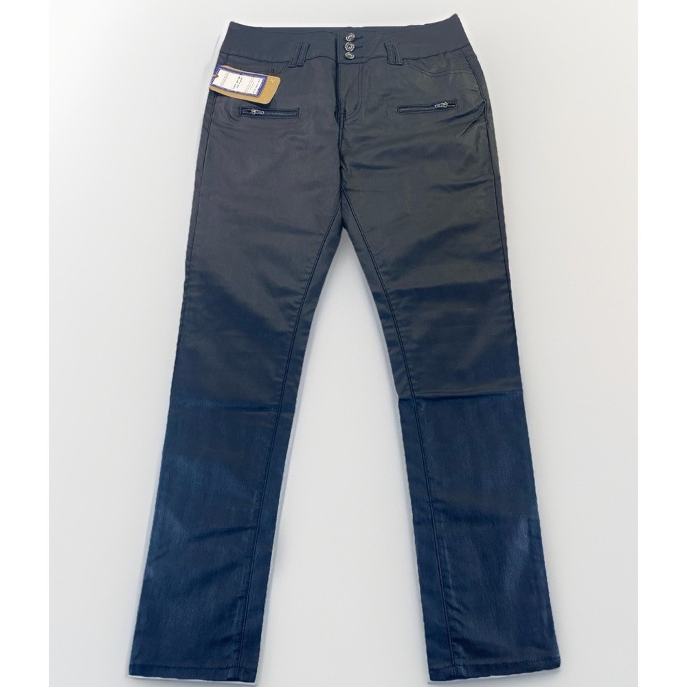 Top Trends Women Black Faux Leather Pants Moto Waist 34" NWT Grunge Goth